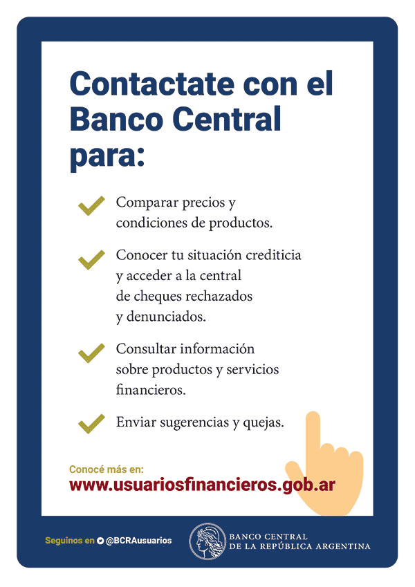 Conoce los medios de contacto que ofrece el Banco Central de la Republica Argentina.